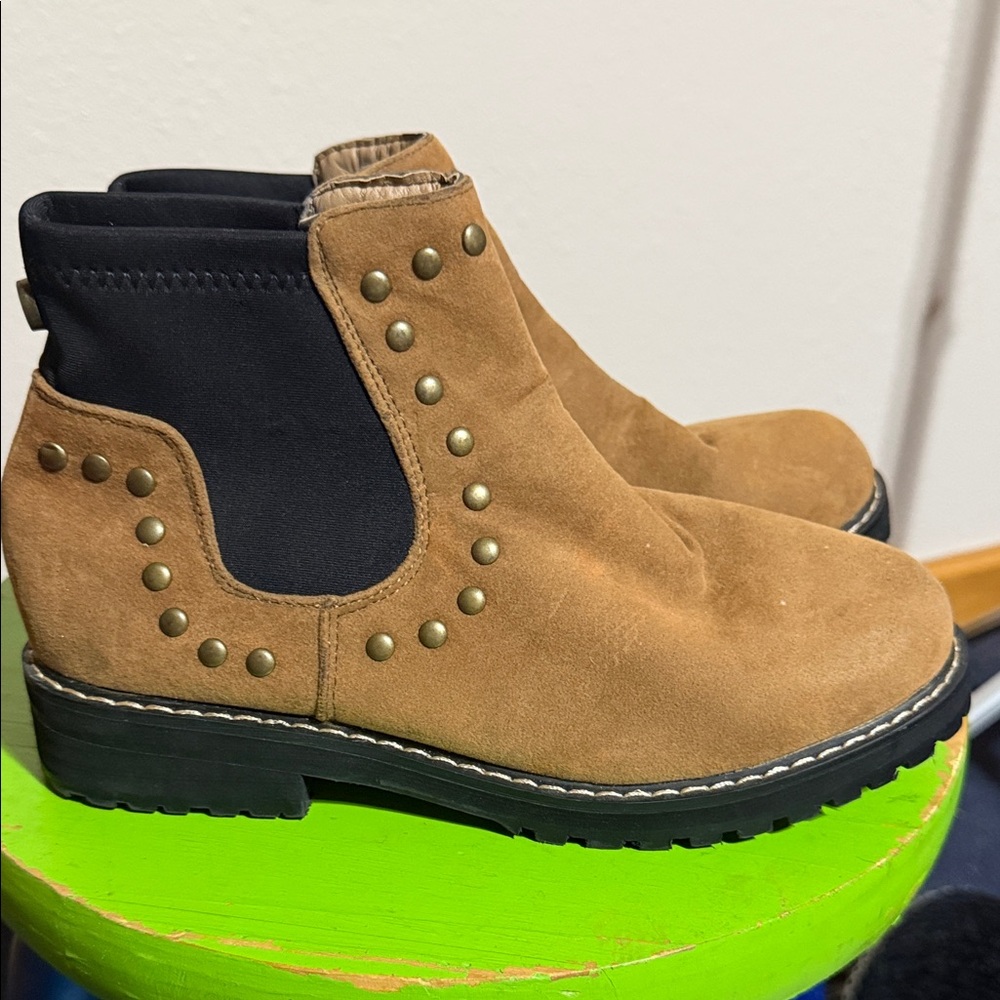 Seven7 Tan and Black Ankle Boots with Studs